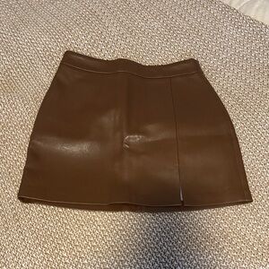Pink Lily Brown Faux Leather Mini Skirt